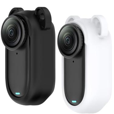 Imagem de Acddeny Capa de fone de ouvido compatível com insta360 GO 2, [suporta carregamento sem fio] [capa protetora à prova de choque] capa de silicone para fone de ouvido (preto-branco)