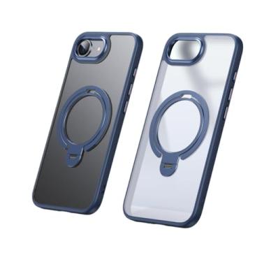 Imagem de Capa protetora transparente fosca com suporte magnético giratório 360˚ e anel duplo para iPhone 16E (para iPhone 16E/azul)