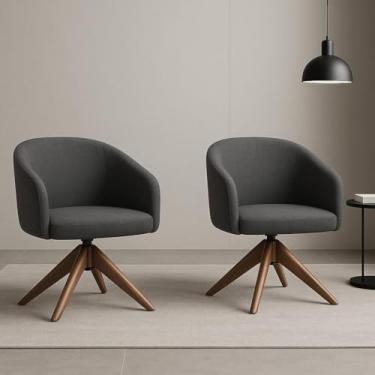 Imagem de Kit com 2 Poltronas Giratórias ZaraExclusiva em Madeira Castanho - Linho Chumbo