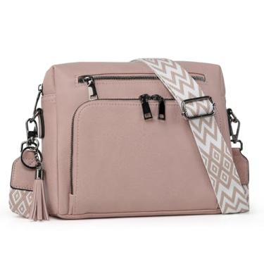 Imagem de TAN.TOMI Bolsas transversais femininas com vários bolsos para mulheres, bolsa de ombro de couro vegano, bolsas de mão para mulheres, viagens, compras, Rosa empoeirado