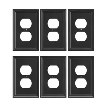 Imagem de TREEWELL Pacote com 6 capas de tomada duplex, placas de interruptor de fibra de bambu natural e tampas de tomada, placas de parede decorativas pretas para tomadas elétricas, 1 capa de receptáculo