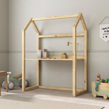 Imagem de Mesa Desenho Infantil Montessori Com Regulagem Madeira Natural Tina