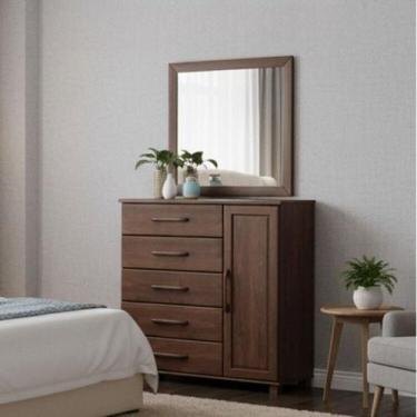 Imagem de Conjunto Cômoda 5 Gavetas + Moldura com Espelho 100% Madeira Maciça - 