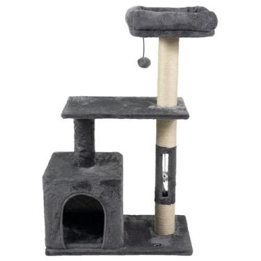 Imagem de Arranhador de gato luxuoso, multifuncional com casa, cama de pelúcia, 