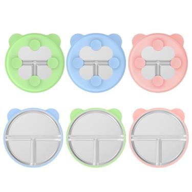 Imagem de Pacote com 3 pratos de bebê de aço inoxidável com sucção, conjunto de pratos infantis divididos de 23 cm com mangas de silicone removíveis para crianças (3, cores - 3 pratos para crianças)
