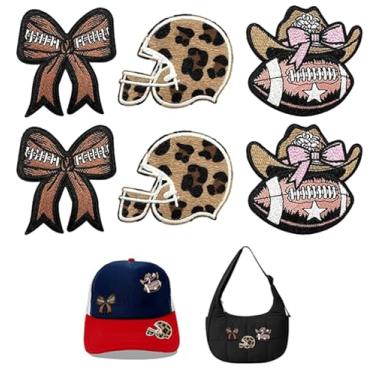 Imagem de 6 peças de adesivos de ferro com tema de futebol, emblema bordado de capacete com estampa de leopardo, emblema com arco de ferro em costurar, adesivos de bordado esportivo para roupas, jeans, jaquetas