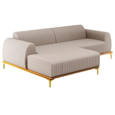 Imagem de Sofá 230cm 4 Lugares Com Chaise Esquerdo Pés Gold Molino C-107 Linho Bege - Domi
