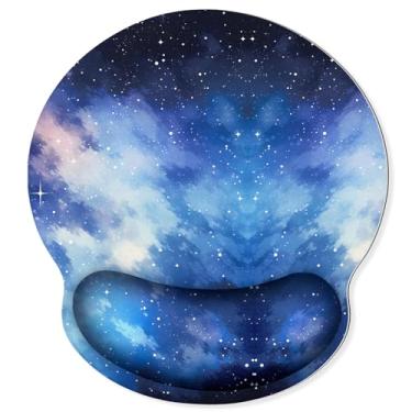 Imagem de Mouse pad com descanso de pulso em gel, mouse ergonômico de céu estrelado com suporte de pulso, superfície lisa e base de poliuretano antiderrapante, mouse portátil para alívio da dor para computador