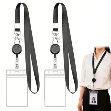 Imagem de 1/2 pçs cordão preto retrátil transparente porta-cartões carretel para crachá de identificação para professores e funcionários de escritório (2 peças)