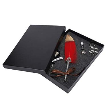 Imagem de Caneta de pena Caneta de desenho para escrita vintage Caneta de substituição para vedação de ponta Kit de garrafa de tinta vazia Conjunto de caligrafia elegante para artistas (Vermelha)