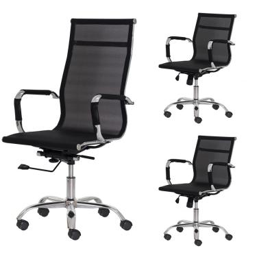 Imagem de Kit Escritório 1 Cadeira Mesh Giratória Presidente 2 Cadeiras Mesh Interlocutor Fixa Preta Office Preto