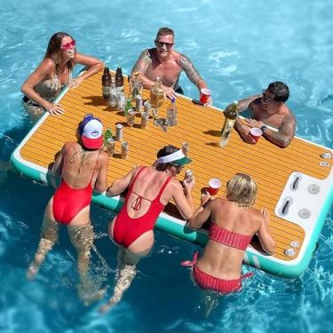 Imagem de Doca flutuante inflável para lago, piscina de praia e lago, adequada para famílias, crianças e adultos, cama flutuante de ilha flutuante com tapete antiderrapante de EVA, 3 x 3 m