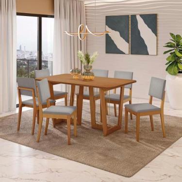 Imagem de Conjunto Sala de Jantar Dora em Madeira Maciça 6 Cadeiras Boucle Cinza