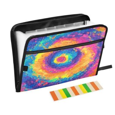 Imagem de CEBUGI Pasta expansível de 13 bolsos, impermeável, sanfonada, organizador de arquivos com etiquetas tamanho A4, organizador de documentos de papel para escola, escritório, colorido, tie-dye