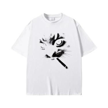 Imagem de Camiseta Gráfica Vintage Oversized Com Estampa De Gato Fumando Para Ho