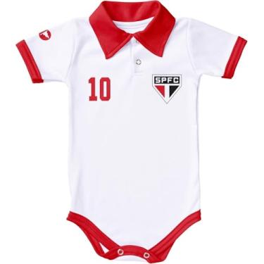Imagem de Body Polo SPFC Bebê Unissex, Branco com Detalhes Vermelhos, Número 10, Estilo Torcida (M)