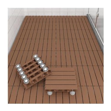 Imagem de 6 peças de tapete elevado para banheiro, tapete de chuveiro de drenagem rápida, azulejos de banheiro interligados com superfície antiderrapante para terraço, varanda, deck de piscina (marrom)