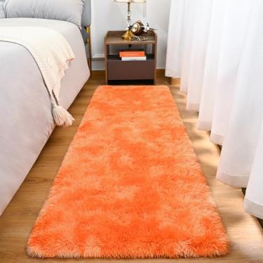 Imagem de Goideal Tapete de corredor fofo para quarto, sala de estar, tapetes de cabeceira laranja 5 x 15 cm, tapete moderno felpudo de pele sintética, ultramacio, decoração de quarto de meninas e meninos