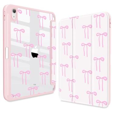 Imagem de CISSOOK Capa compatível com iPad de 11 polegadas 2025 (A16)/iPad de 10 polegadas 2022 com compartimento para Apple Pencil, hibernar/despertar automaticamente, base branca com laço rosa à prova de
