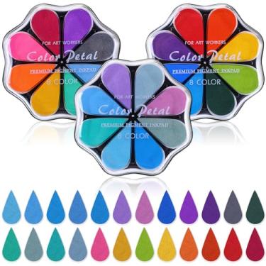 Imagem de Jetec 3 pacotes de almofadas de tinta de pétala carimbo de tinta de dedo, carimbos de borracha arco-íris laváveis em forma de gota d'água para fazer cartões, scrapbook, pintura (24 cores)