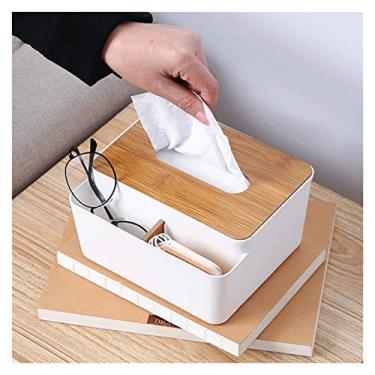 Imagem de Caixa organizadora de armazenamento com tampa de madeira para embalagem de maquiagem de papel de seda, suporte de mesa para telefone com vários compartimentos (cor: branco, tamanho: 14,5 * 18 cm