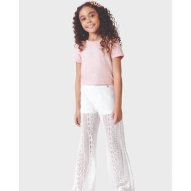 Imagem de Conjunto blusa crepe strass calça verão leve elegante moderno - Salmão e Rosa - Menina 4 a 14 anos-Feminino
