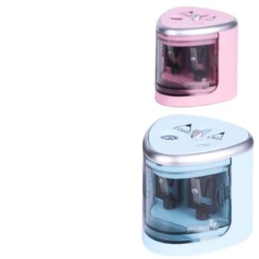 Imagem de Apontador Elétrico Automático para Lápis 6-12mm - Operado a Bateria, 2 Furos Multi-Funcional com Depósito de Lascas, Ideal para Escola e Escritório(ROSA+BATERIA,2 UNIDADE)