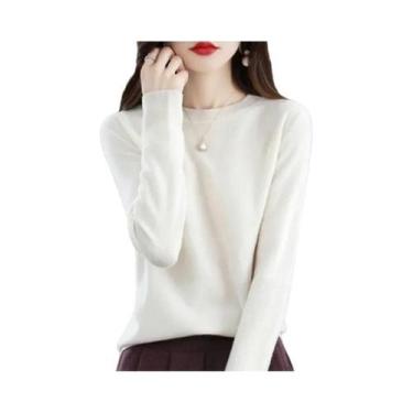 Imagem de Suéter Feminino De Tricô Manga Longa Gola O Quente Casual Pulôver Esti