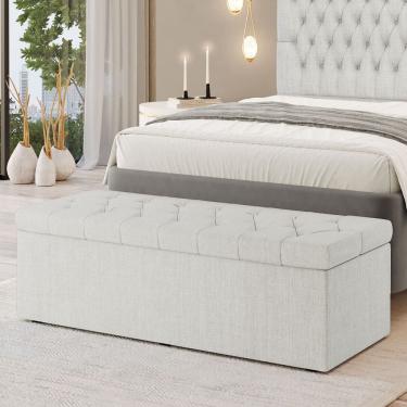 Imagem de Calçadeira Baú Sagitarius em Linho para Cama Box Casal Queen 160cm