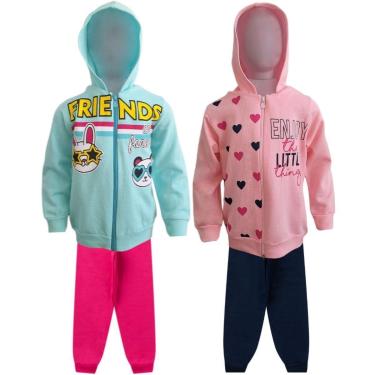Imagem de kit 2 Conjuntos Moletom Infantil Feminino Blusa Calça Flanelado Agasalho Menina Capuz Ziper Punho-Feminino