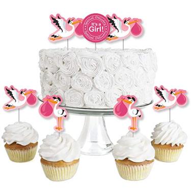 Imagem de Menina entrega especial - Sobremesa de cupcake - It's A Girl Stork Chá de bebê Palhetas transparentes - Conjunto de 24