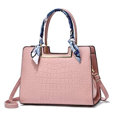 Imagem de Bolsa feminina com alça superior e estampa de crocodilo bolsa de couro elegante e grande bolsa transversal com zíper, rosa