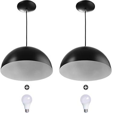 Imagem de 2 Lustres Pendente Meia Lua 40cm Alumínio Preto + Lampada