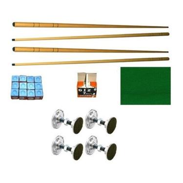 Imagem de Kit 4 Taco 1,30 + Giz Azul Branco + 2,3 Tecido + 4 Pé Sinuca