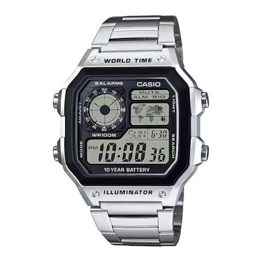 Imagem de Relógio de Pulso Casio Masculino Digital Hora Mundial 5 Alarmes Cronografo Temporizador Esportivo Prova D Água 100 Metros Prata AE-1200WHD-1AVDF