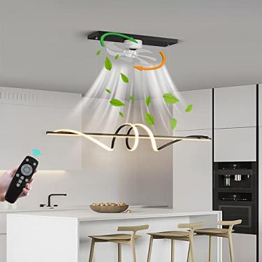 Imagem de Ventilador LED pendente Ventilador de teto silencioso com lâmpada Ventilador moderno Luz de teto com controle remoto Lâmpada regulável para sala de jantar Lustre com ventilador giratório 360