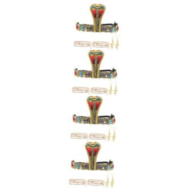 Imagem de 2 conjuntos de faixa de cabeça de pulseira de metal de poliéster feminino punho egípcio/87 (Color : As Shownx4pcs, Size : 23x13.5cm)