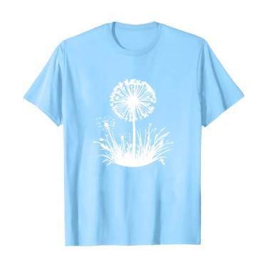 Imagem de Camisetas femininas fofas gola redonda girassol flores silvestres estampa casual camiseta tops de malha, Azul claro, P