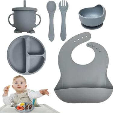 Imagem de Kit Infantil Silicone Introdução Alimentar Refeição Bebê 6 Pçs Ventosa Bpa Free Cores