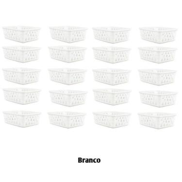 Imagem de Kit 20 Cesto Multiuso Organizador Médio 20x15,5x6,5Cm Branco - 123 Org