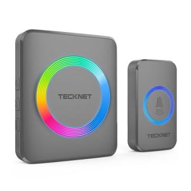 Imagem de TECKNET Campainha sem fio para casa, IP65 à prova d'água 120dB campainha sem fio para sala de aula com 60 sinos e 5 níveis de volume, flash RGB
