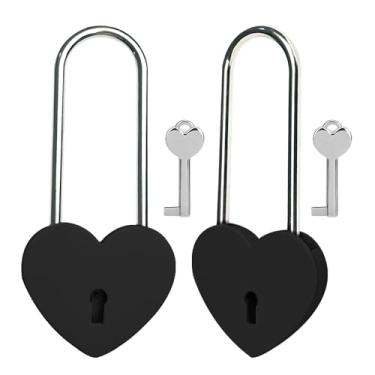 Imagem de Gradleen 2 cadeados de coração único com chave de 8,5 cm, cadeado de amor de 50 mm, acabamento fosco, cadeado de amor de metal preto para ponte Lovelock, caixa de cartão, caixa de joias, diário, bolsa