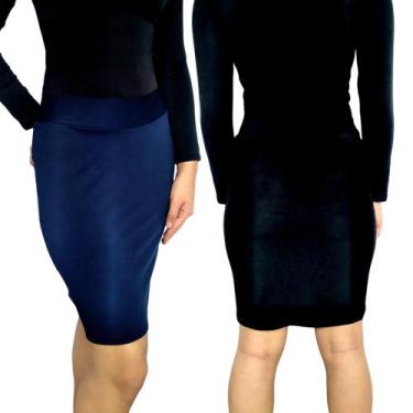 Imagem de Kit 2 Saias Femininas Lápis Moda Evangélica Cós Lisas Cores Sortidas S