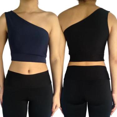 Imagem de Kit 2 Tops Femininos Cropped Regata Um Ombro Mula Manca Lisos Cores So