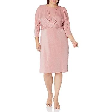Imagem de London Times Vestido feminino plus size manga 3/4 com cintura cruzada, rosa, 40