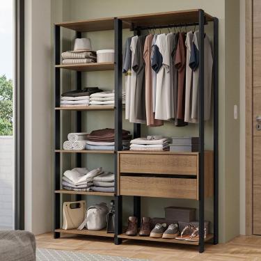 Imagem de Guarda-Roupa Closet Modulado Valencia 2 Gavetas 129cm Rustic/Preto Madesa XV