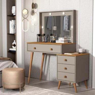 Imagem de Penteadeira Camarim Moderna com Led 4 Gavetas Espelho Porta Maquiagem 