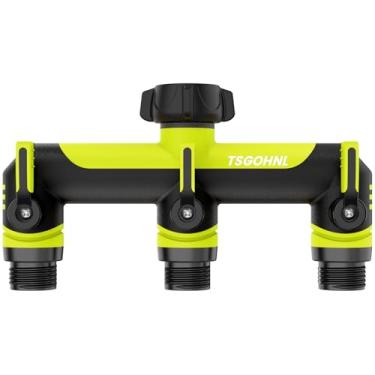 Imagem de TSGOHNL Divisor de mangueira de jardim de 3 vias, nova saída vertical de passo longo - projetado para temporizador de irrigação, divisor de torneira externa (verde)