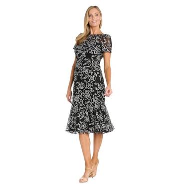 Imagem de Vestido midi floral bordado com saia rodada e mangas curtas, Preto/Marfim, 46