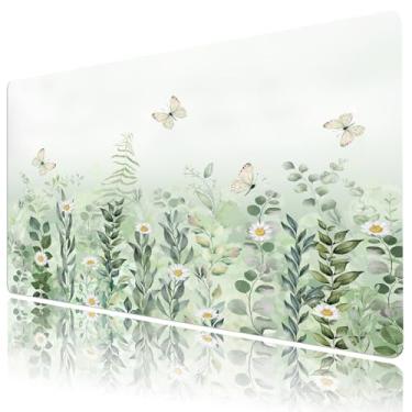 Imagem de LB Tapete de rato grande com planta verde sálvia, flor branca com borboleta, teclado estendido, base antiderrapante, tapete para jogos, tapete de mesa grande para trabalho em casa, escritório, 80 x 40